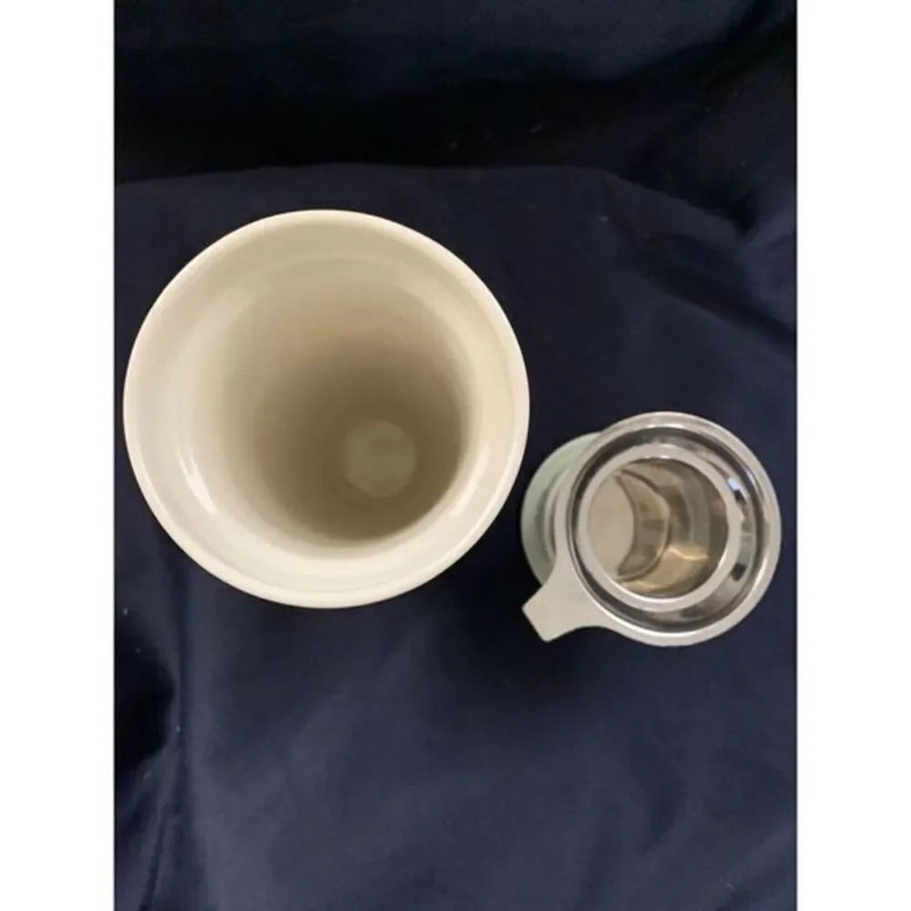 Ceramic Gray Chevron Tumbler W Stainless Steel‎ Tea Infuser 7.5